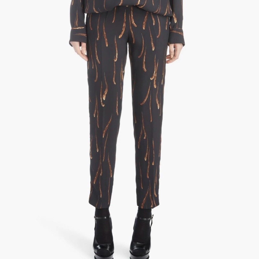 Dries Van Noten Size US Small (EU36) Feather Print Black Drawstring Pants